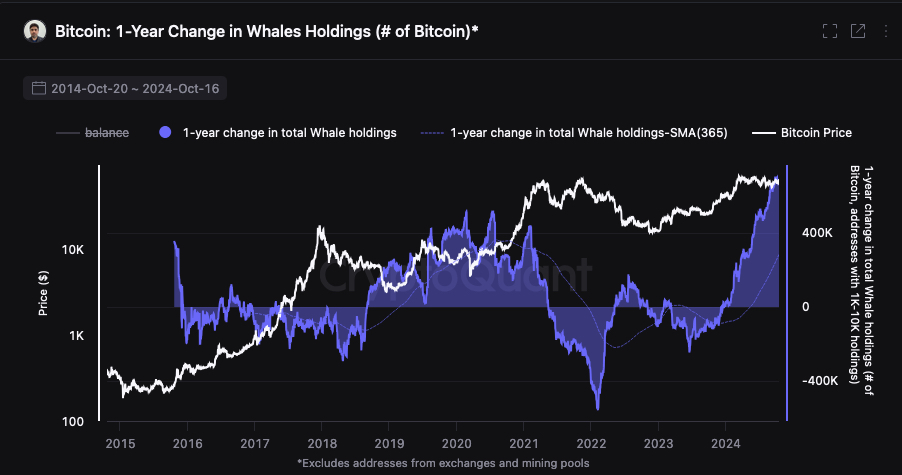 1 year change in whales BTC holdings