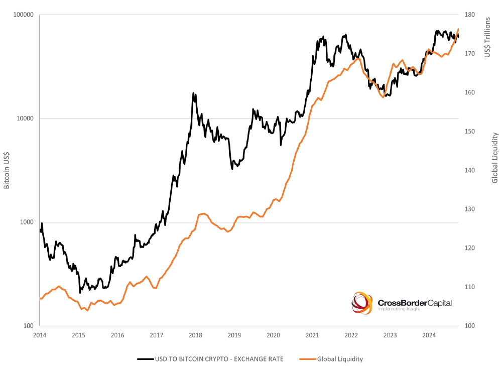 Global liquidity and Bitcoin price correlation